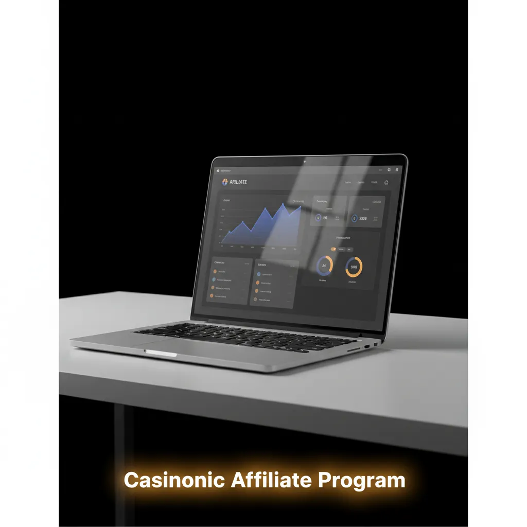 Casinonic Affiliate Program banner with tiered revenue share, marketing assets, tracking, and campaign stats.