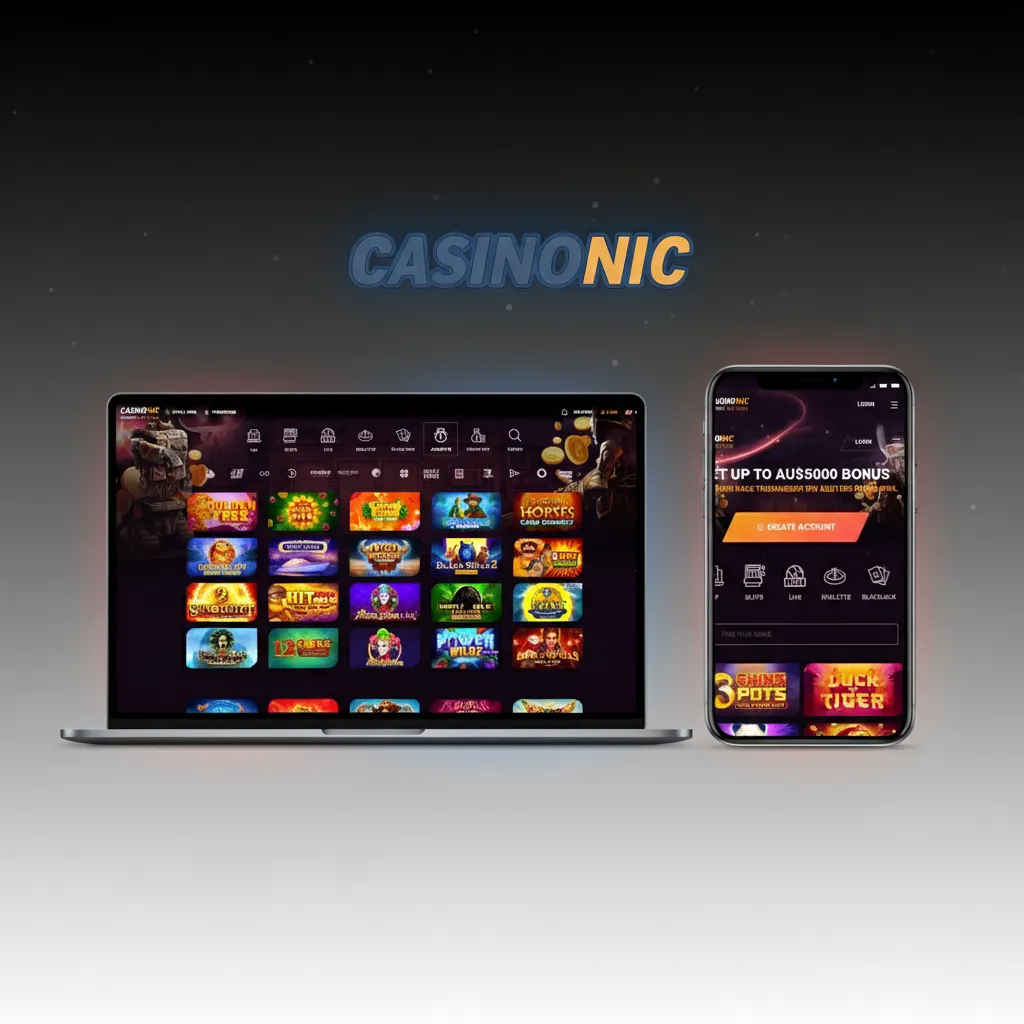 Casinonic interface with top nav: Sports, Live, Esports, Casino, Promotions, VIP, Help, and account, balance, bet slip.