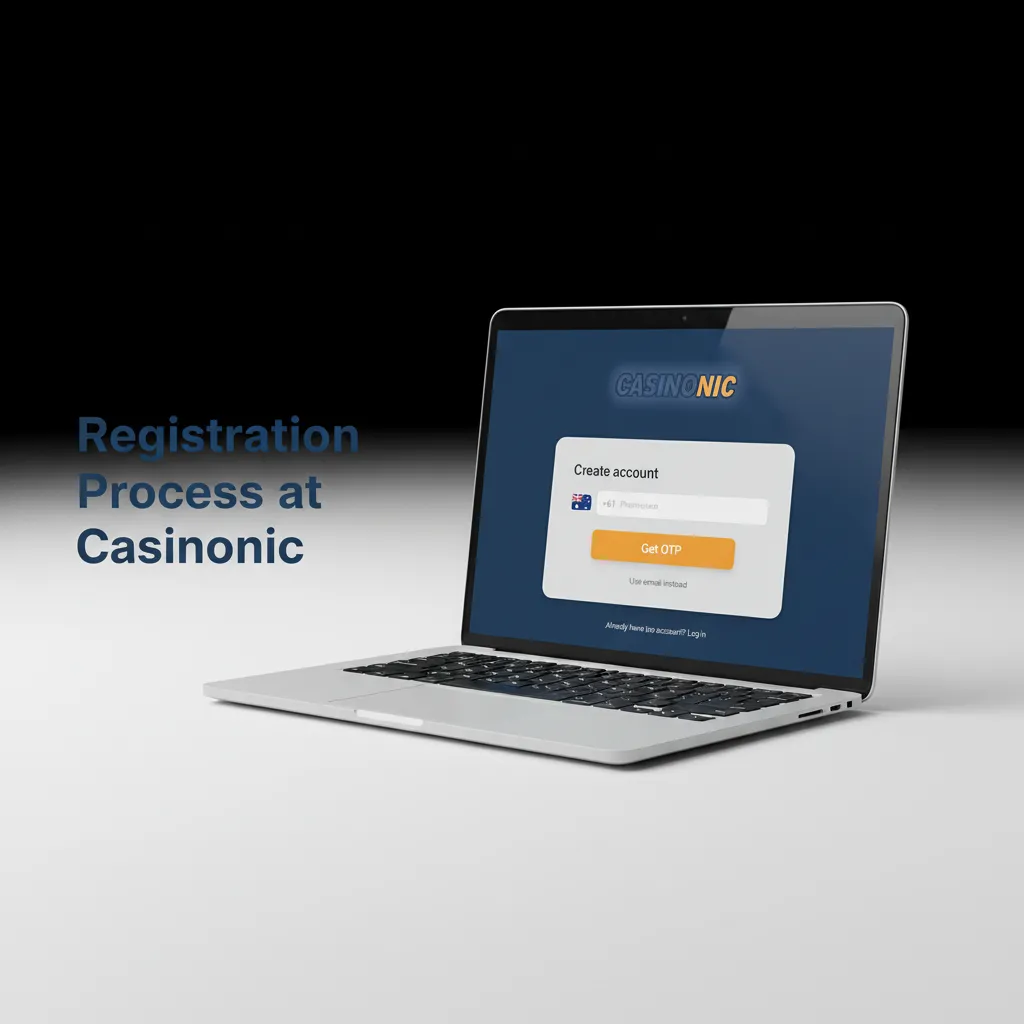 Casinonic signup steps: email or mobile, password, check 18+ box, email/SMS verify, choose payment, first deposit.