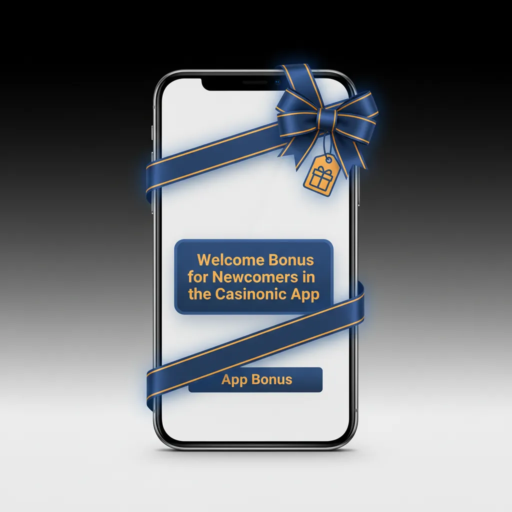 Smartphone showing Casinonic welcome bonus: choose Sports 100% up to €100 or Casino 100% up to €1200 + free spins. €20 min.