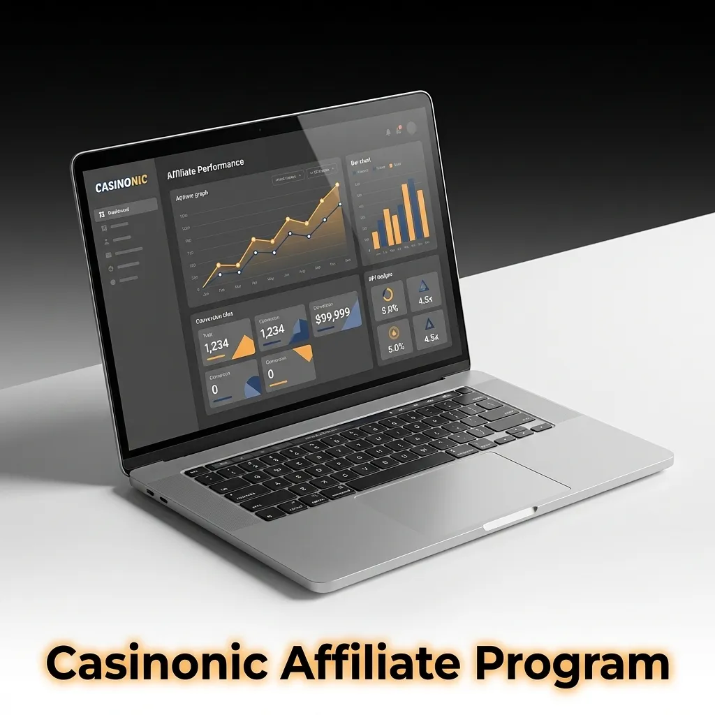 Casinonic Affiliate Program dashboard showing revenue tracking, marketing tools, and commission structure for partners