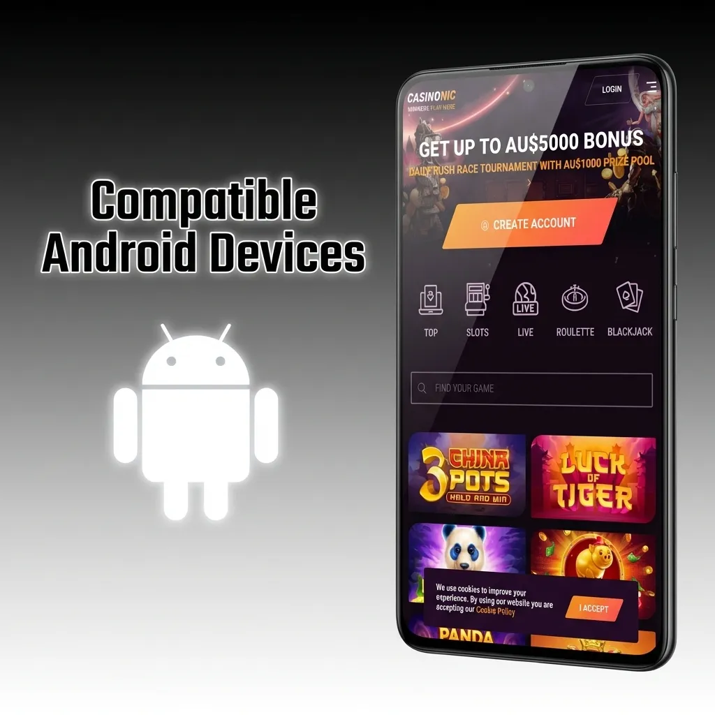 List of compatible Android phones including Samsung Galaxy, Google Pixel, Oppo, OnePlus, Xiaomi, and Motorola models