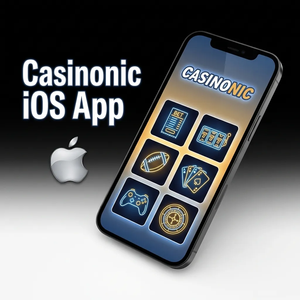 Casinonic iOS app interface showing casino games, sports betting, and payment options on iPhone and iPad devices