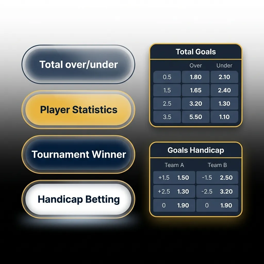 Types of Bets: Single, Multi (Parlay), and System betting options with varying risk levels and potential returns.
