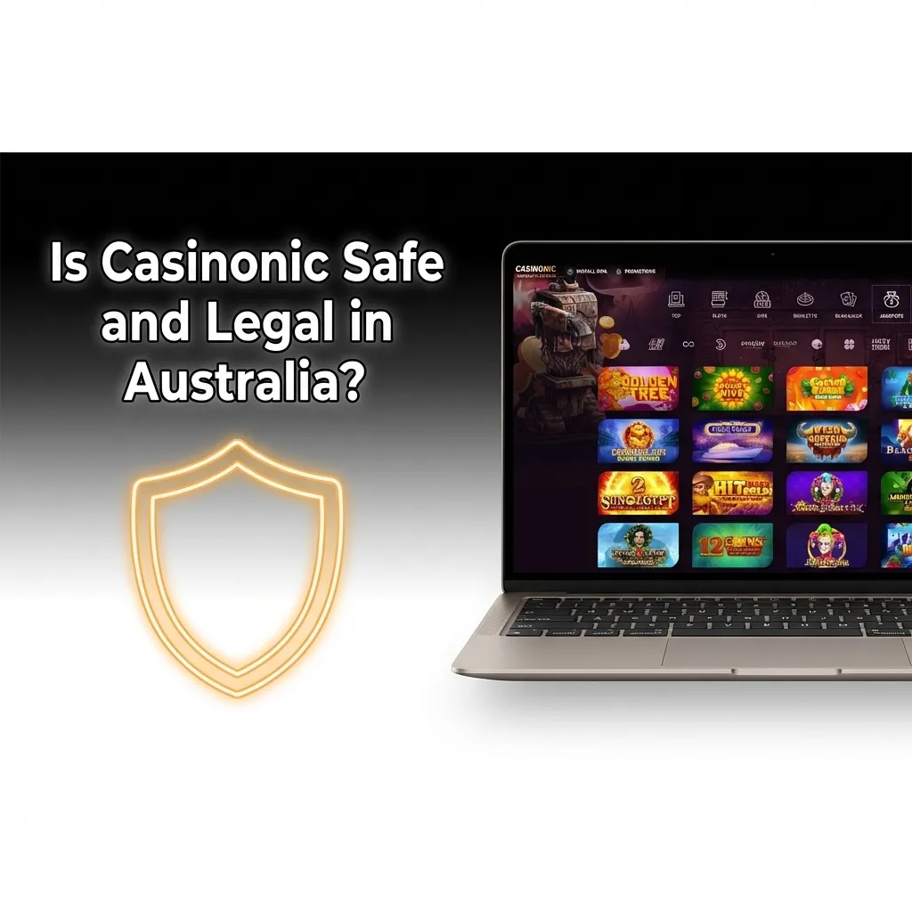 Casinonic casino logo with Curaçao license badge and SSL security icon, representing safe online gambling for Australians