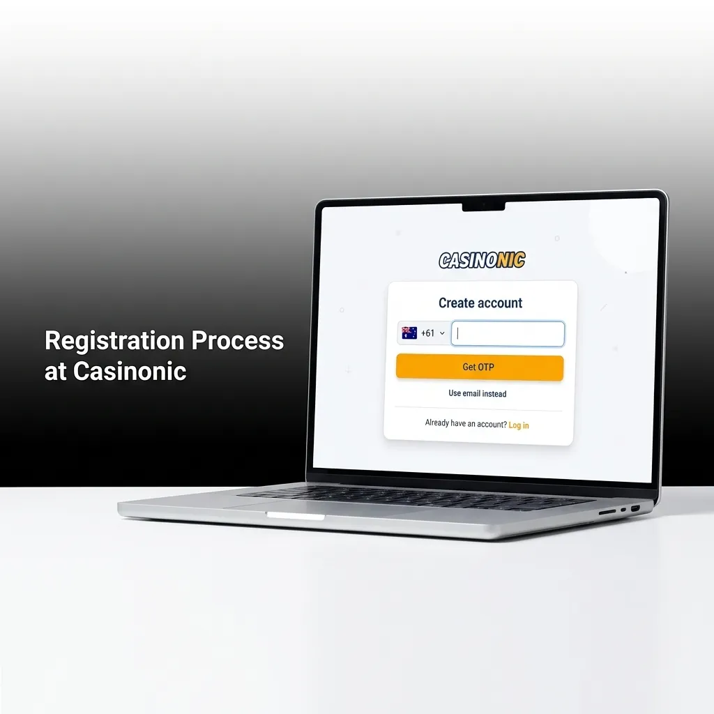 Casinonic registration form showing five-step sign-up process with email, password, and personal details fields