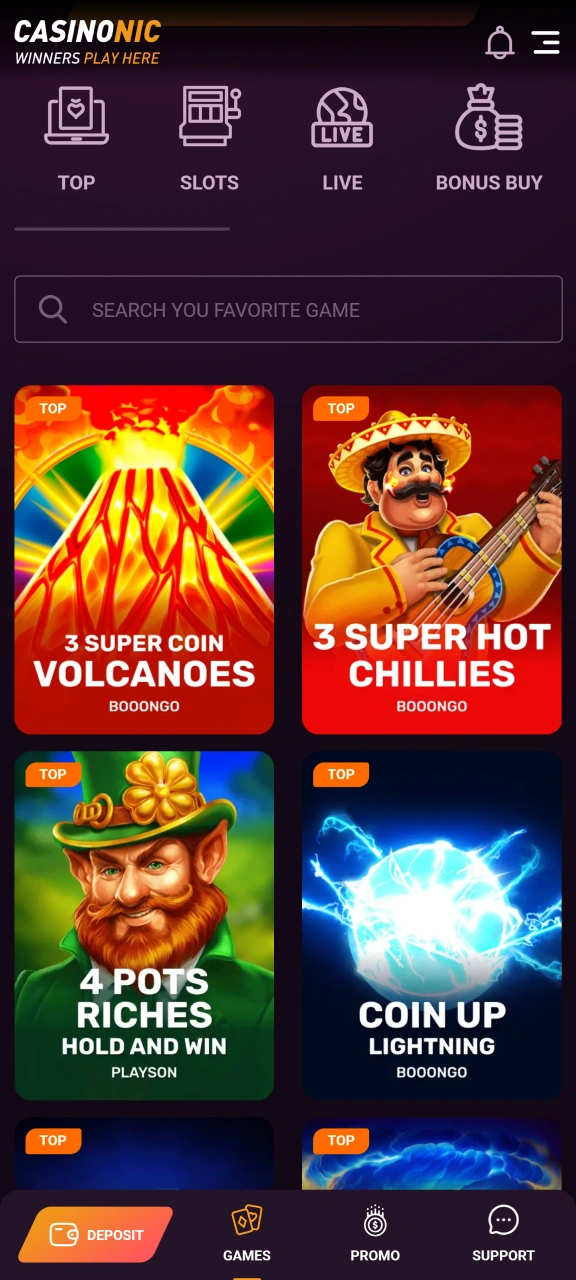 Choose a game and play from the Casinonic extensive catalog to experience premium casino action.