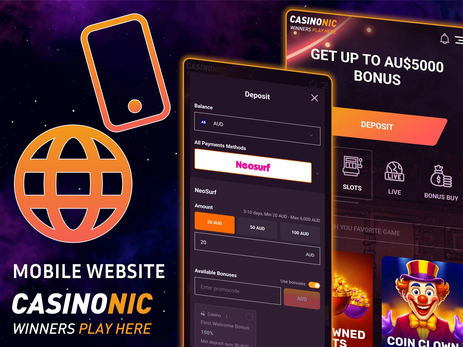 Access the mobile-friendly Casinonic website for seamless gameplay directly through any smartphone browser.